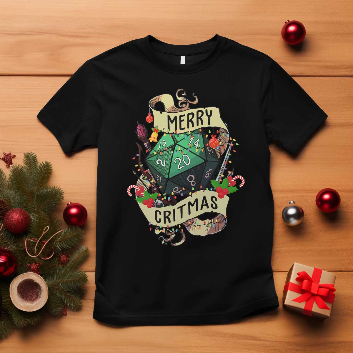 Funny Christmas Tabletop RPG T Shirt Merry Critmas D20 RPG Gamer Gaming TS11 Black Print Your Wear