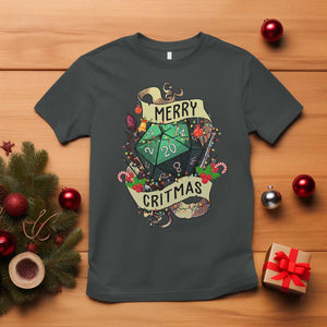 Funny Christmas Tabletop RPG T Shirt Merry Critmas D20 RPG Gamer Gaming TS11 Dark Heather Print Your Wear