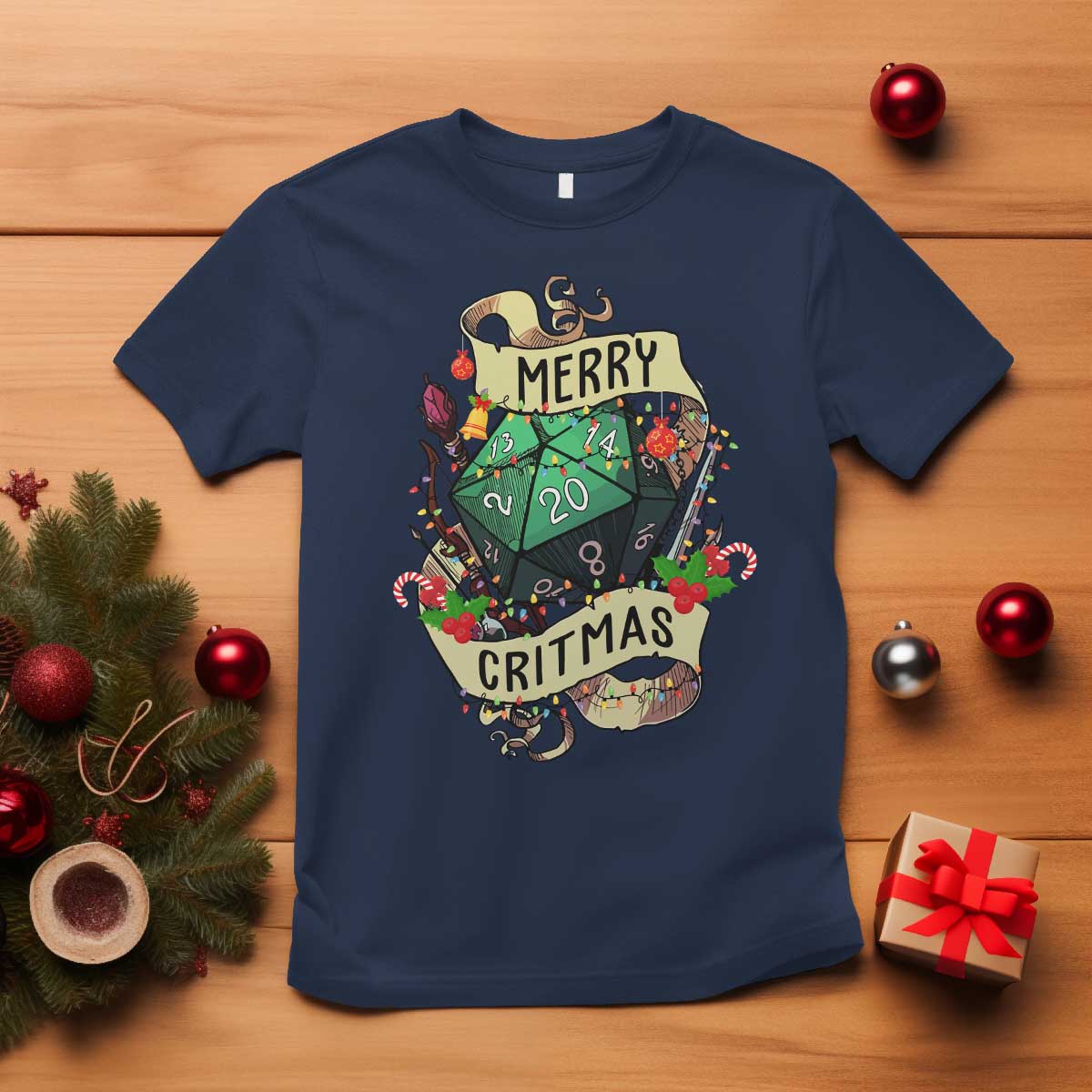 Funny Christmas Tabletop RPG T Shirt Merry Critmas D20 RPG Gamer Gaming TS11 Navy Print Your Wear