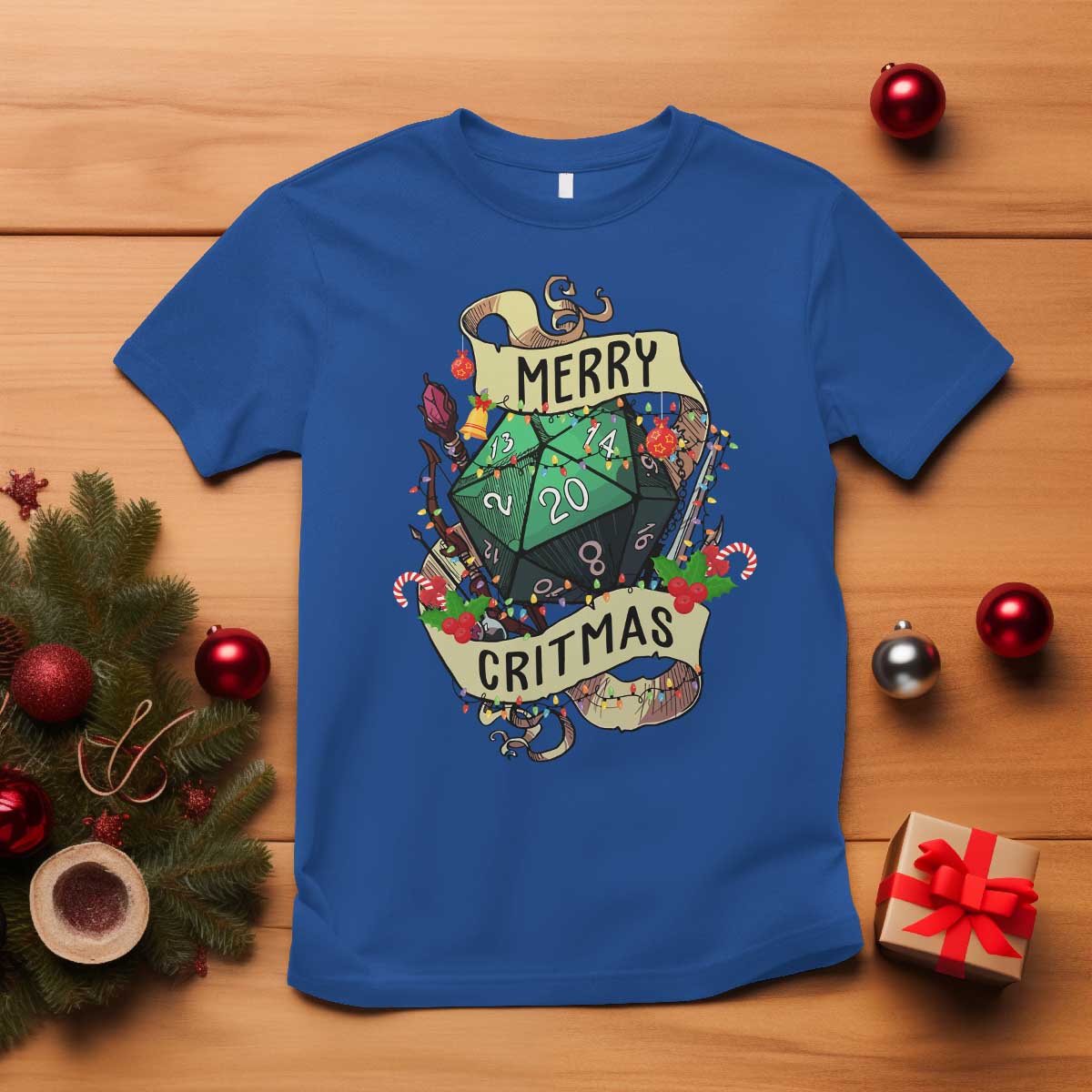 Funny Christmas Tabletop RPG T Shirt Merry Critmas D20 RPG Gamer Gaming TS11 Royal Blue Print Your Wear