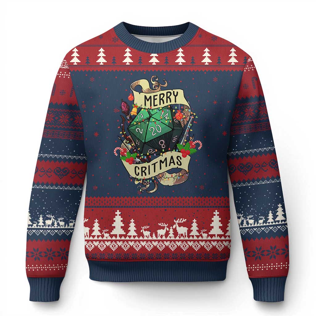 Funny Xmas Tabletop RPG Ugly Christmas Sweater Merry Critmas D20 RPG Gamer Gaming TS11 Navy Red Print Your Wear