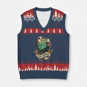 Funny Xmas Tabletop RPG V-Neck Knit Sweater Vest Merry Critmas D20 RPG Gamer Gaming TS11 Navy Red Print Your Wear