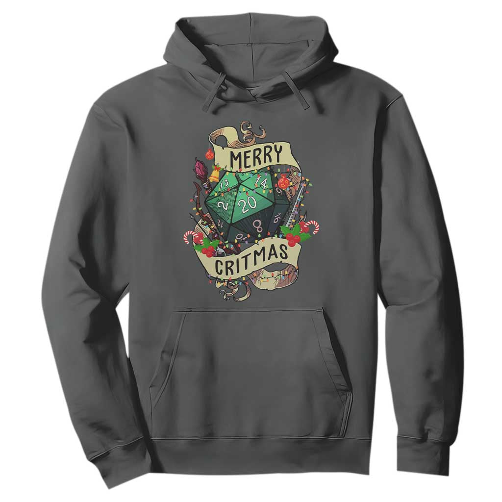 Funny Christmas Tabletop RPG Hoodie Merry Critmas D20 RPG Gamer Gaming TS11 Dark Heather Print Your Wear