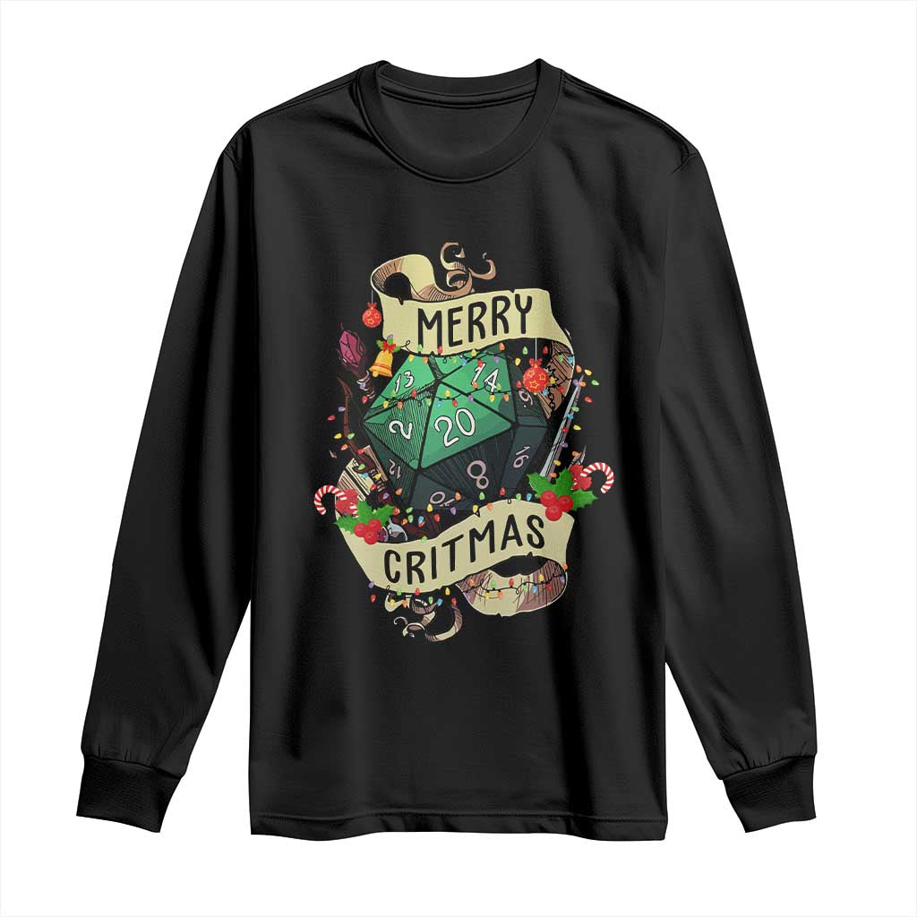 Funny Christmas Tabletop RPG Long Sleeve Shirt Merry Critmas D20 RPG Gamer Gaming TS11 Black Print Your Wear