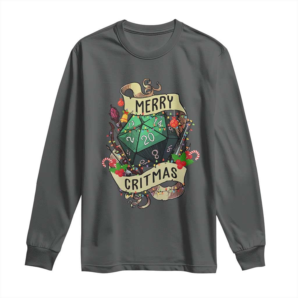 Funny Christmas Tabletop RPG Long Sleeve Shirt Merry Critmas D20 RPG Gamer Gaming TS11 Dark Heather Print Your Wear