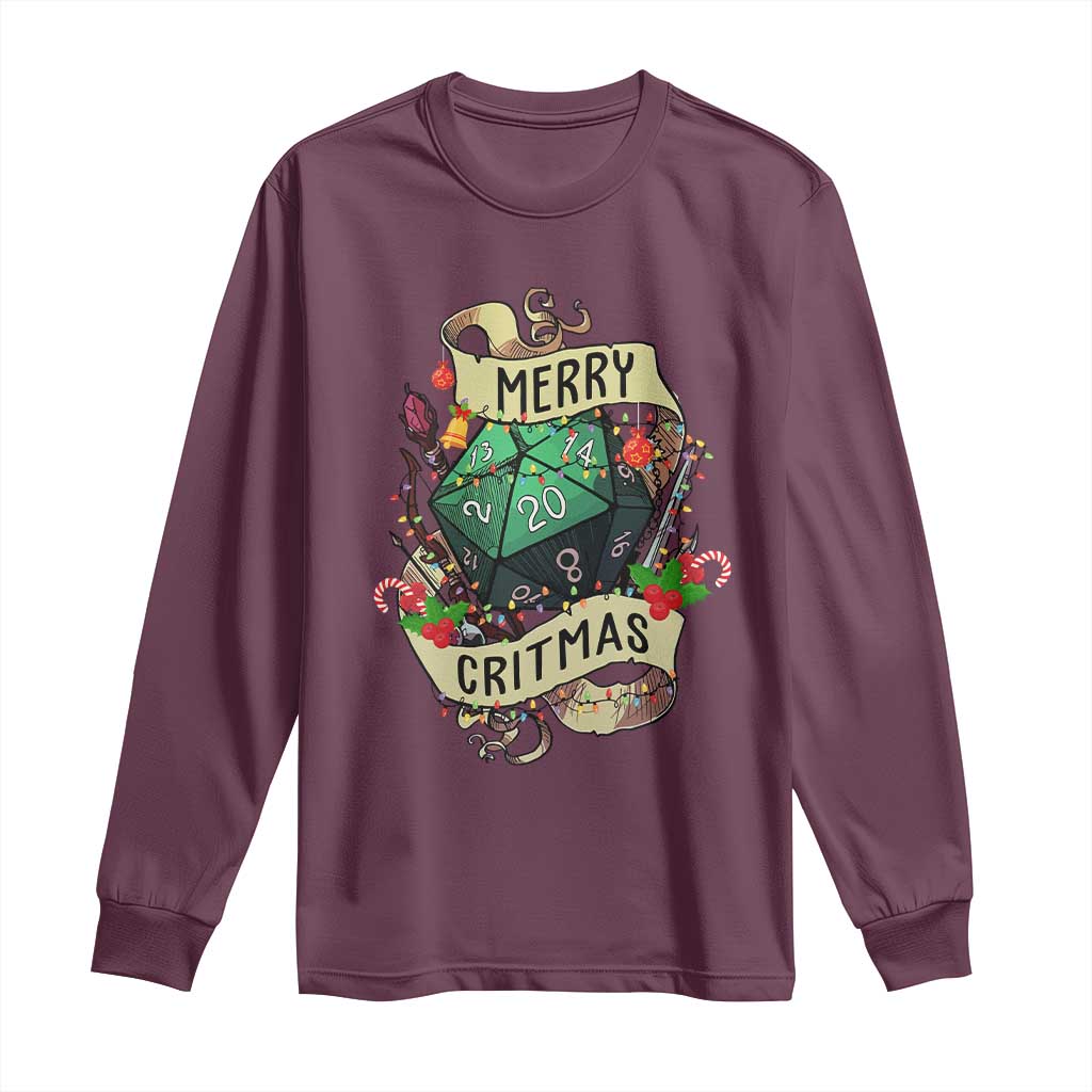 Funny Christmas Tabletop RPG Long Sleeve Shirt Merry Critmas D20 RPG Gamer Gaming TS11 Maroon Print Your Wear