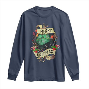 Funny Christmas Tabletop RPG Long Sleeve Shirt Merry Critmas D20 RPG Gamer Gaming TS11 Navy Print Your Wear