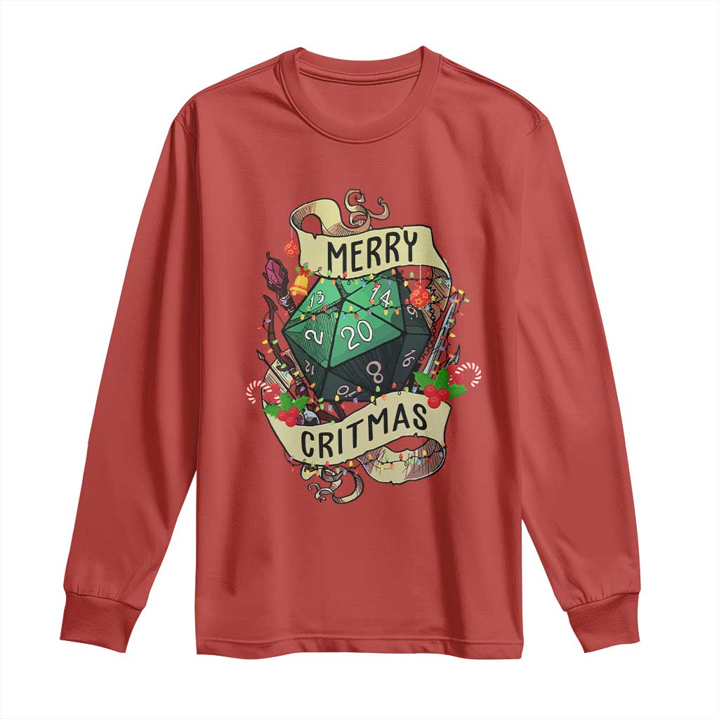 Funny Christmas Tabletop RPG Long Sleeve Shirt Merry Critmas D20 RPG Gamer Gaming TS11 Red Print Your Wear