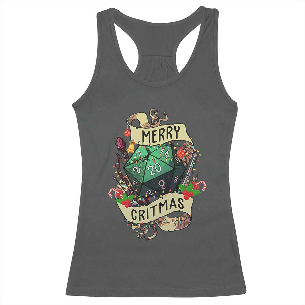 Funny Christmas Tabletop RPG Racerback Tank Top Merry Critmas D20 RPG Gamer Gaming TS11 Dark Heather Print Your Wear