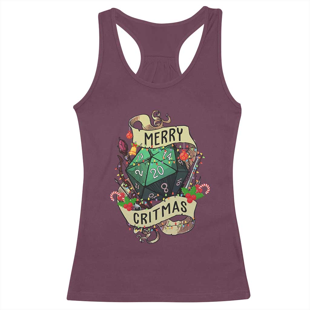 Funny Christmas Tabletop RPG Racerback Tank Top Merry Critmas D20 RPG Gamer Gaming TS11 Maroon Print Your Wear