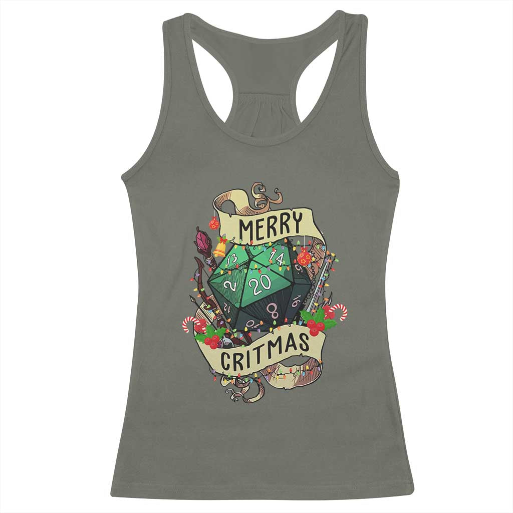 Funny Christmas Tabletop RPG Racerback Tank Top Merry Critmas D20 RPG Gamer Gaming TS11 Military Green Print Your Wear
