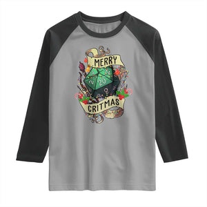 Funny Christmas Tabletop RPG Raglan Shirt Merry Critmas D20 RPG Gamer Gaming TS11 Sport Gray Black Print Your Wear