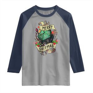 Funny Christmas Tabletop RPG Raglan Shirt Merry Critmas D20 RPG Gamer Gaming TS11 Sport Gray Navy Print Your Wear