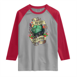 Funny Christmas Tabletop RPG Raglan Shirt Merry Critmas D20 RPG Gamer Gaming TS11 Sport Gray Red Print Your Wear