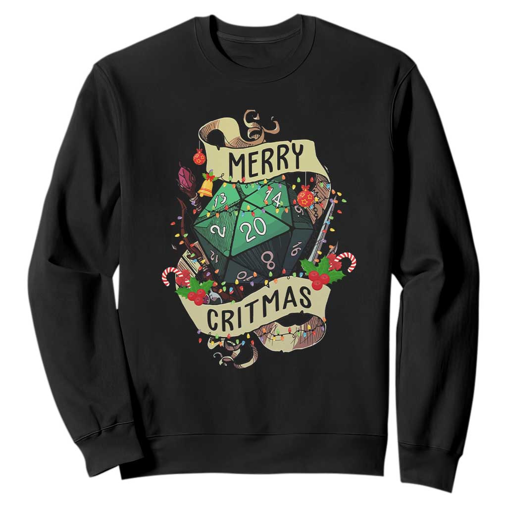 Funny Christmas Tabletop RPG Sweatshirt Merry Critmas D20 RPG Gamer Gaming TS11 Black Print Your Wear