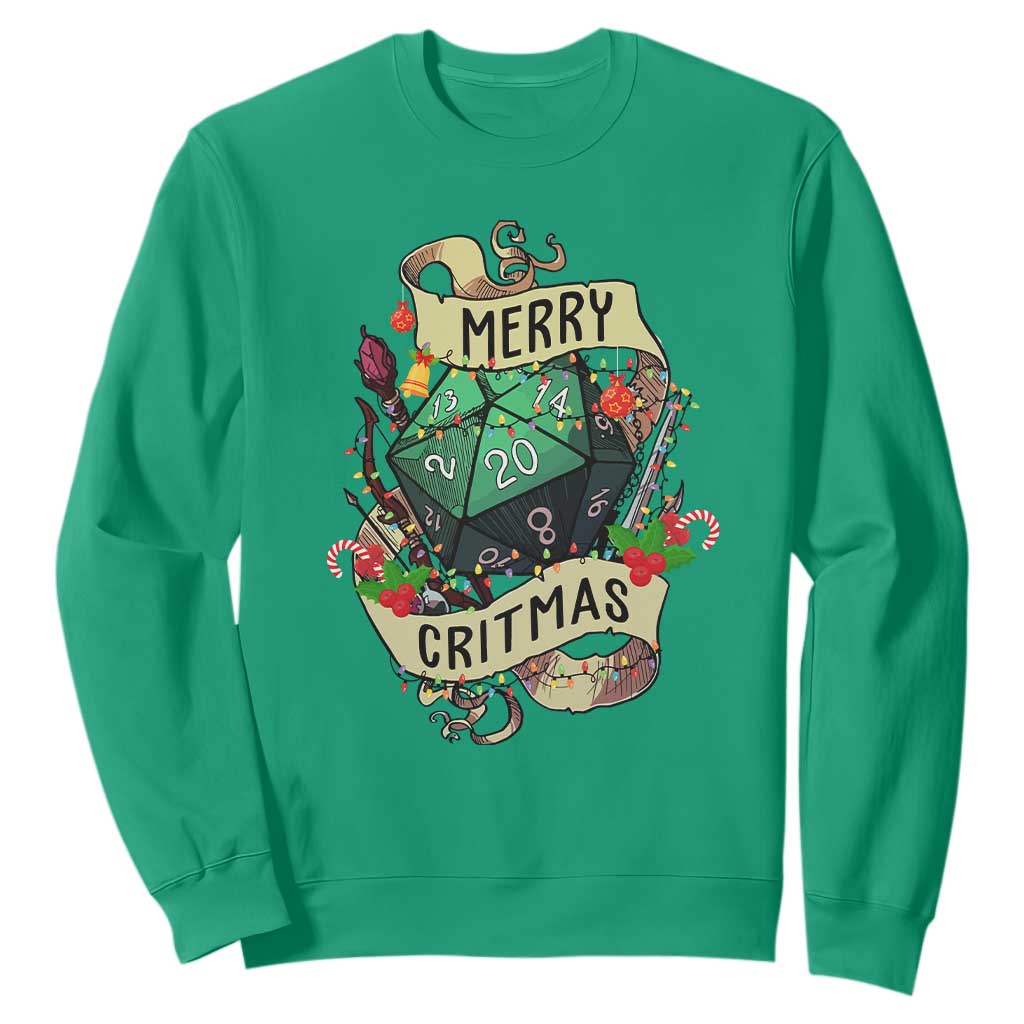 Funny Christmas Tabletop RPG Sweatshirt Merry Critmas D20 RPG Gamer Gaming TS11 Irish Green Print Your Wear