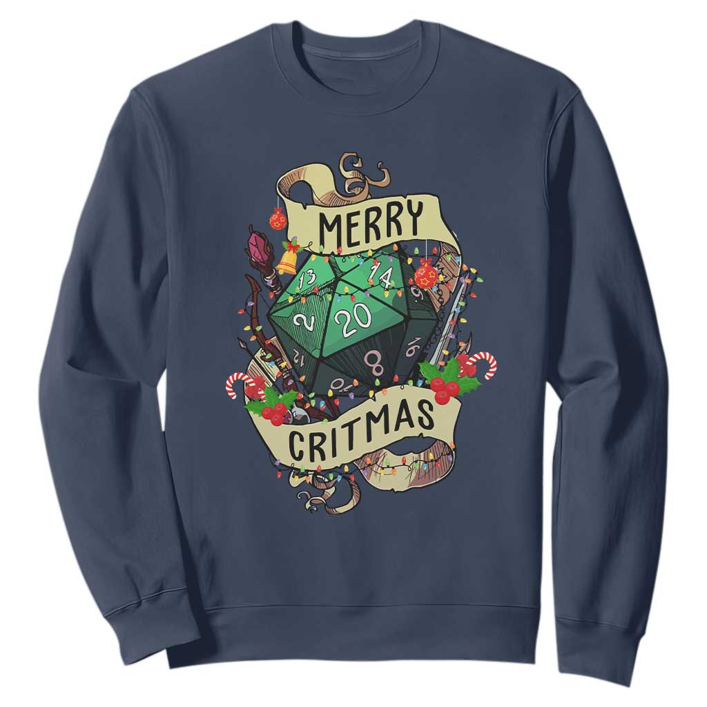 Funny Christmas Tabletop RPG Sweatshirt Merry Critmas D20 RPG Gamer Gaming TS11 Navy Print Your Wear