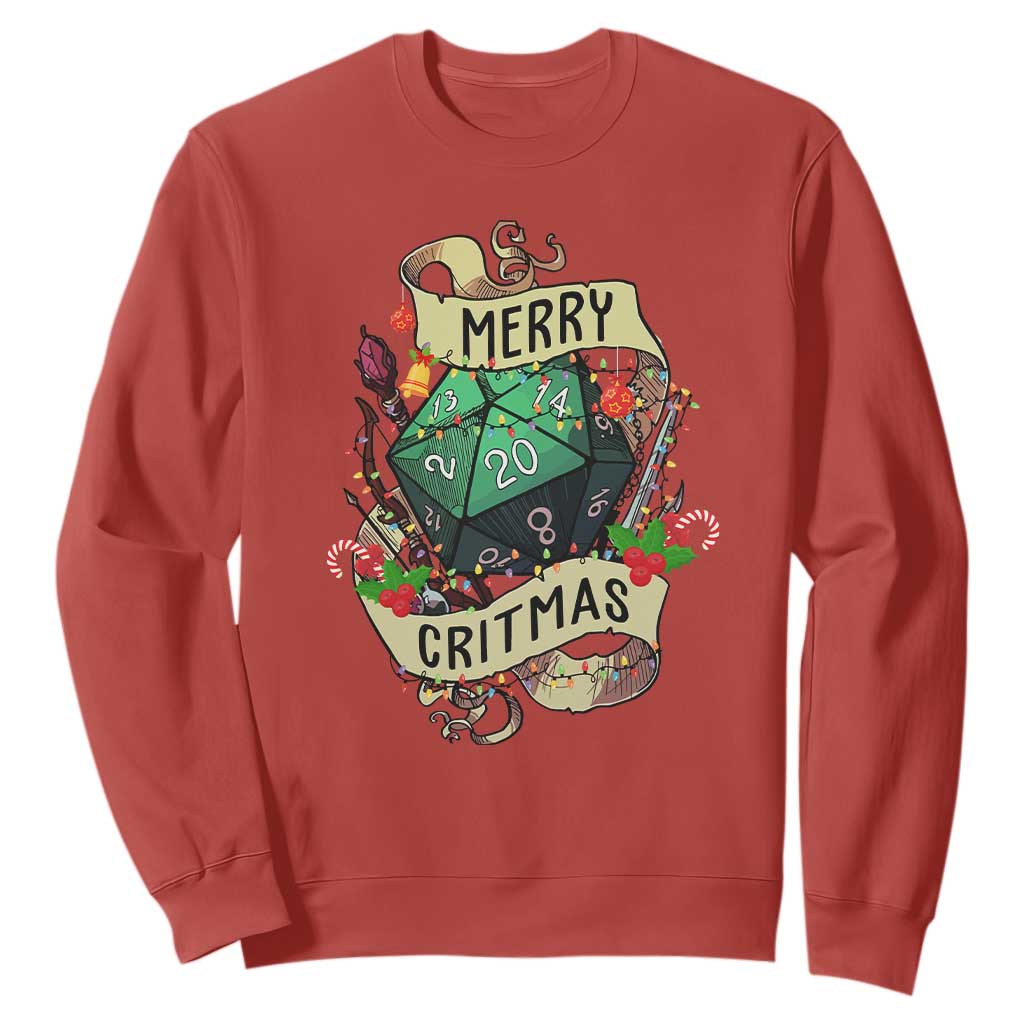 Funny Christmas Tabletop RPG Sweatshirt Merry Critmas D20 RPG Gamer Gaming TS11 Red Print Your Wear