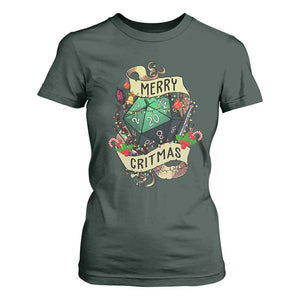 Funny Christmas Tabletop RPG T Shirt For Women Merry Critmas D20 RPG Gamer Gaming TS11 Dark Forest Green Print Your Wear