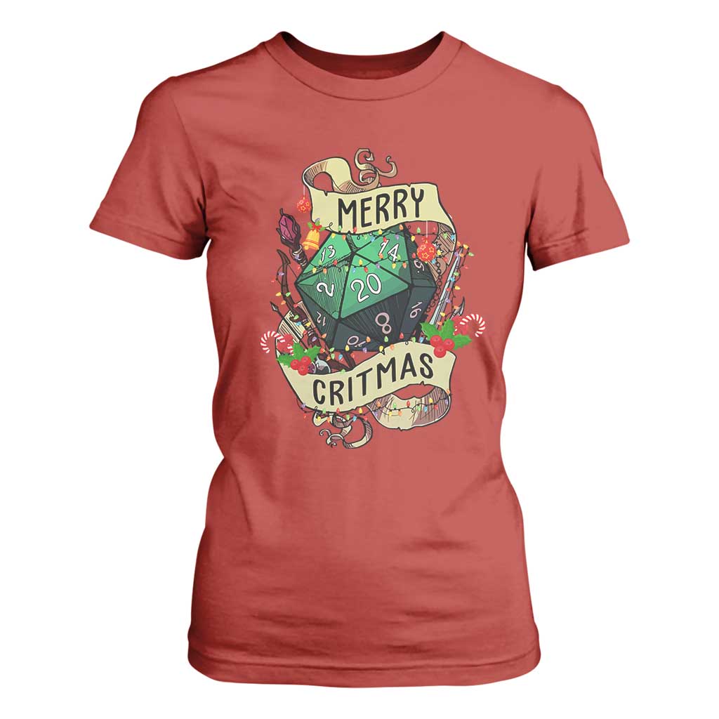 Funny Christmas Tabletop RPG T Shirt For Women Merry Critmas D20 RPG Gamer Gaming TS11 Red Print Your Wear