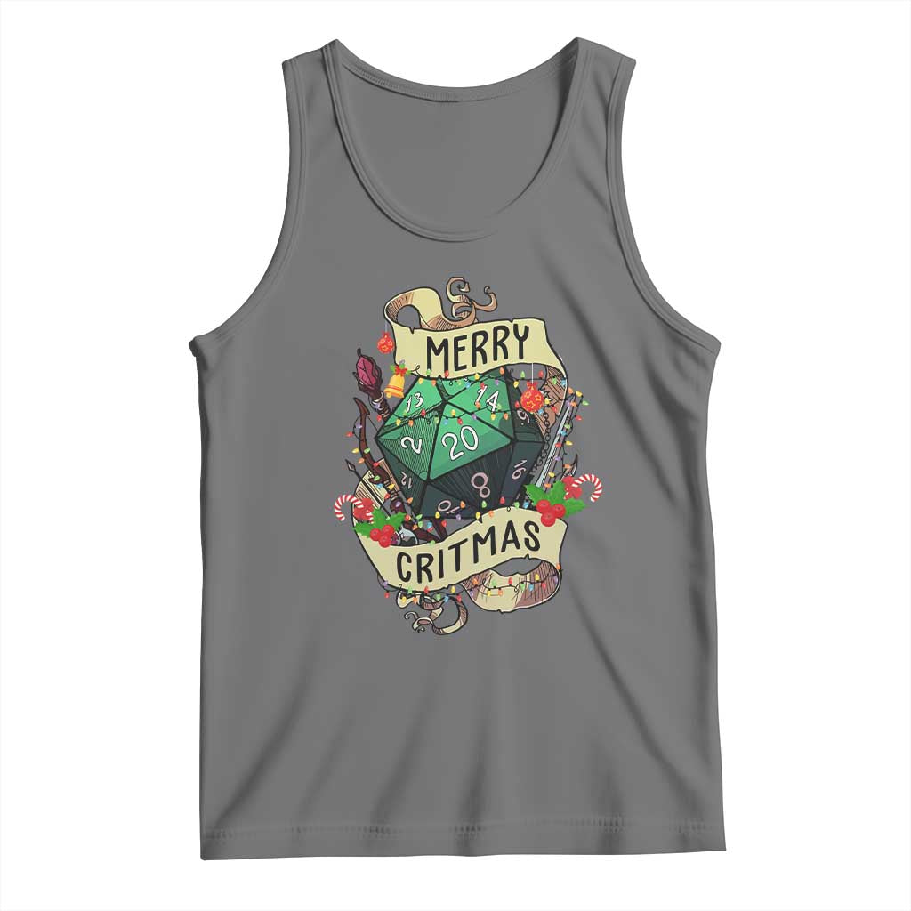 Funny Christmas Tabletop RPG Tank Top Merry Critmas D20 RPG Gamer Gaming TS11 Black Heather Print Your Wear
