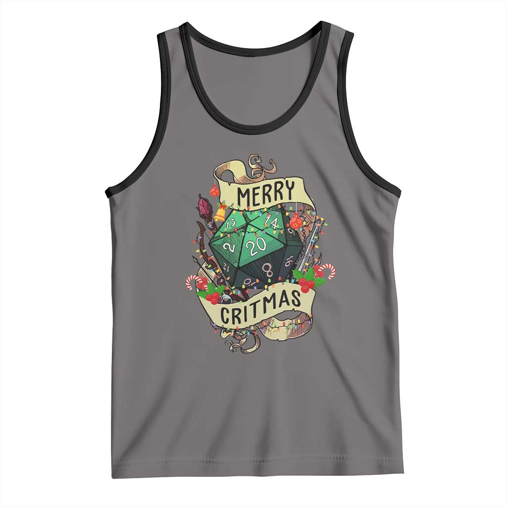 Funny Christmas Tabletop RPG Tank Top Merry Critmas D20 RPG Gamer Gaming TS11 Deep Heather Black Print Your Wear
