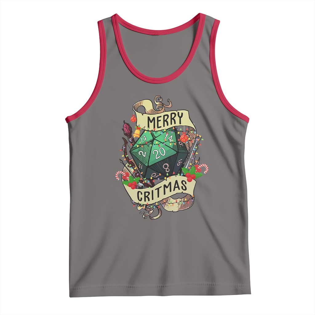 Funny Christmas Tabletop RPG Tank Top Merry Critmas D20 RPG Gamer Gaming TS11 Deep Heather Red Print Your Wear