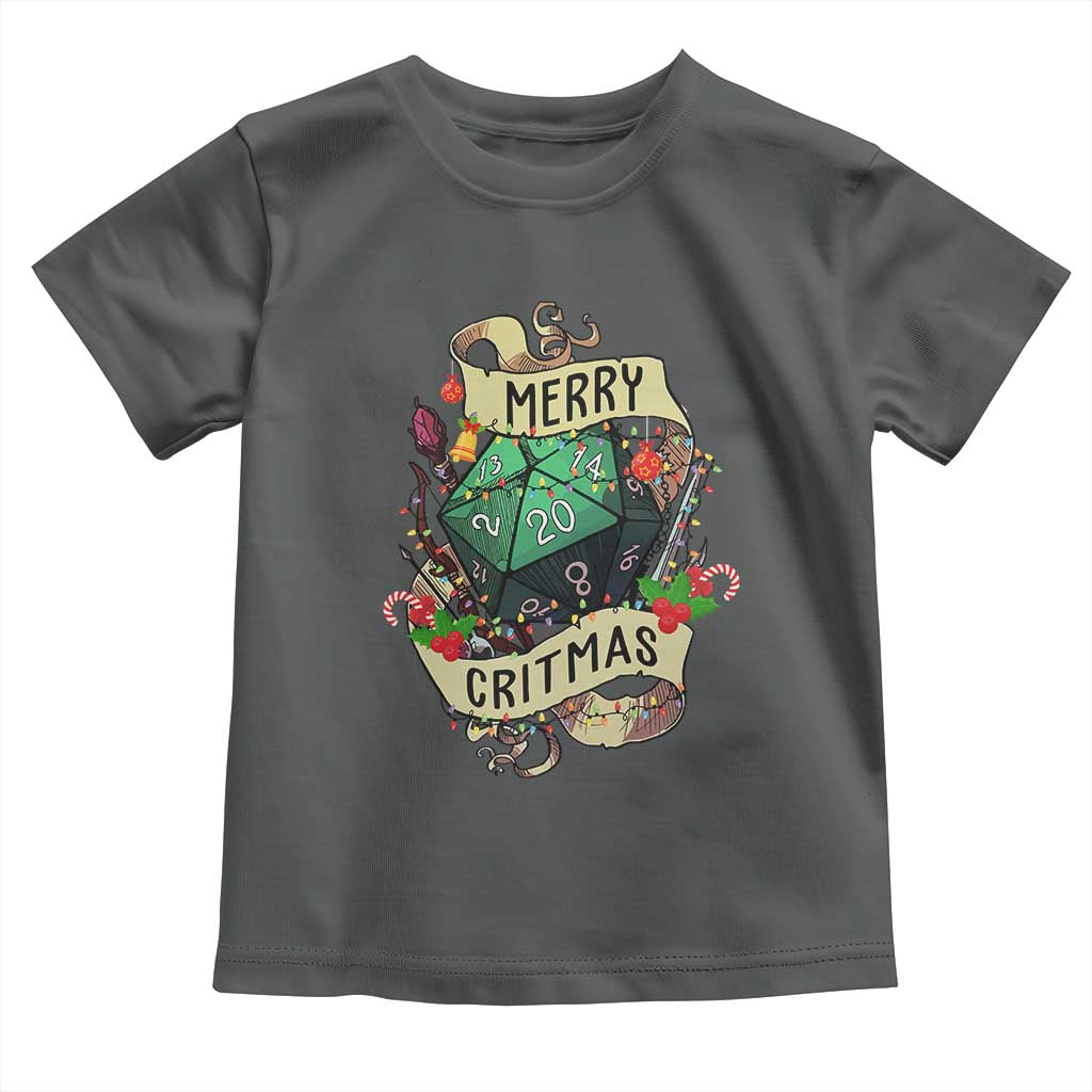 Funny Christmas Tabletop RPG Toddler T Shirt Merry Critmas D20 RPG Gamer Gaming TS11 Dark Heather Print Your Wear