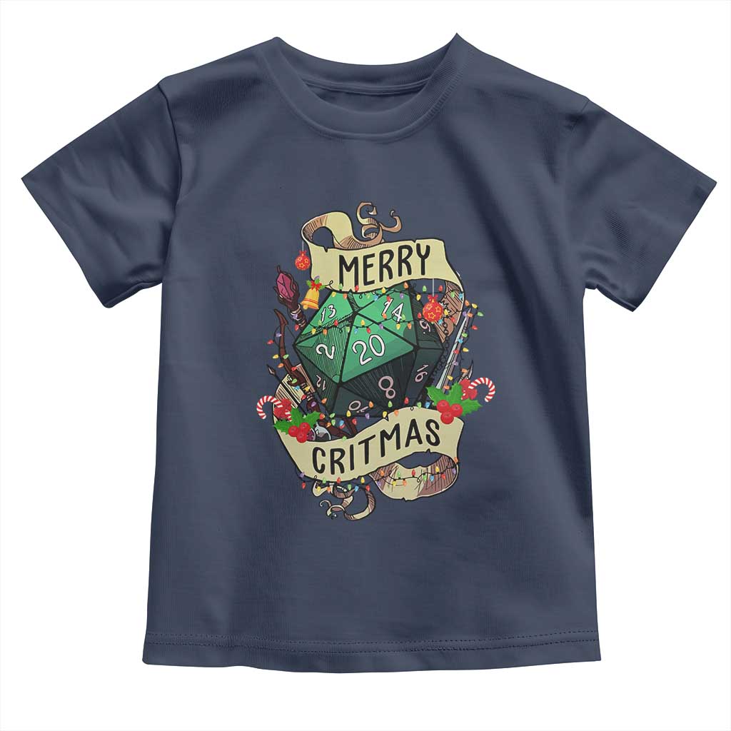 Funny Christmas Tabletop RPG Toddler T Shirt Merry Critmas D20 RPG Gamer Gaming TS11 Navy Print Your Wear