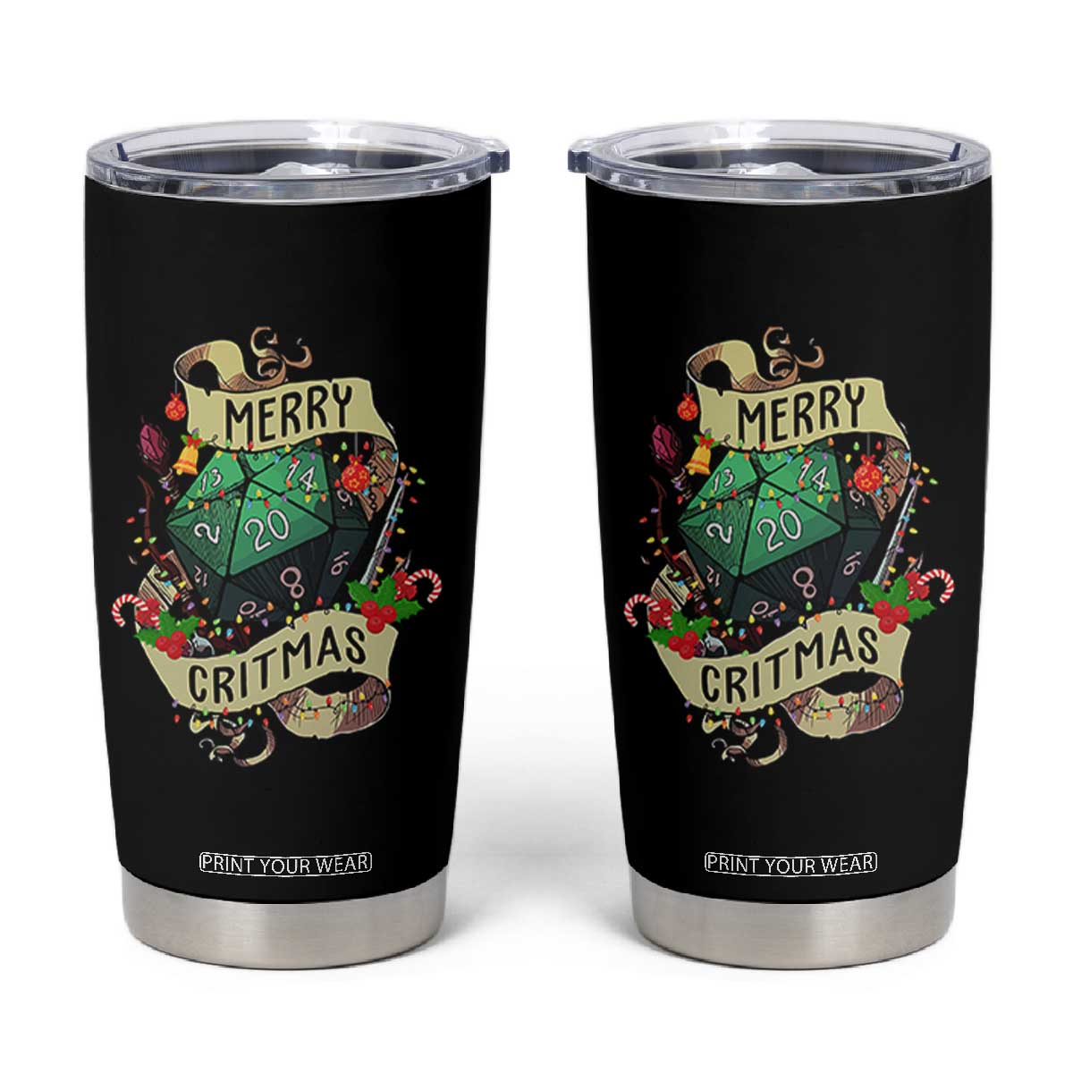 Funny Christmas Tabletop RPG Tumbler Cup Merry Critmas D20 RPG Gamer Gaming TS11 Black Print Your Wear
