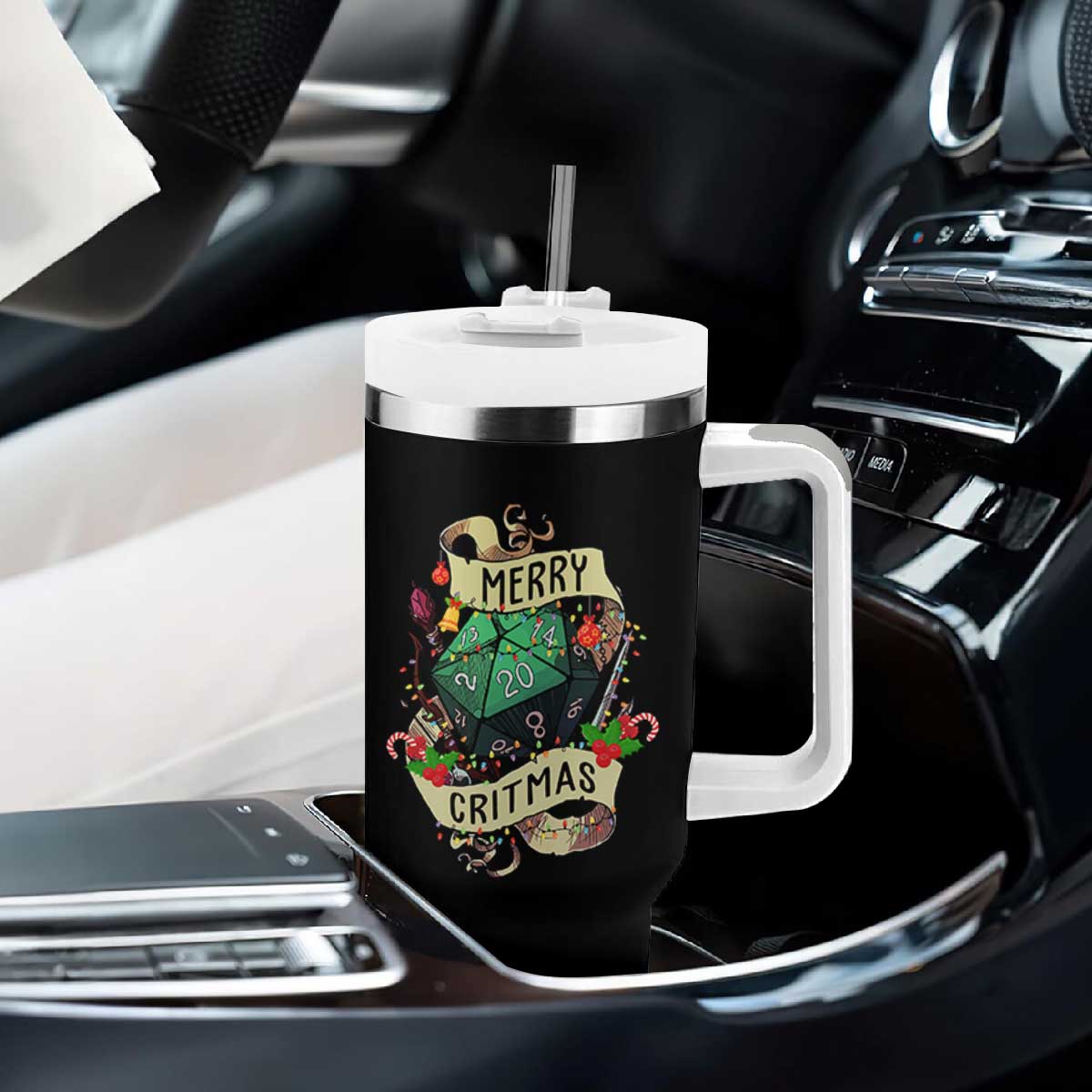 Funny Christmas Tabletop RPG Tumbler With Handle Merry Critmas D20 RPG Gamer Gaming TS11 Print Your Wear