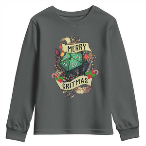 Funny Christmas Tabletop RPG Youth Sweatshirt Merry Critmas D20 RPG Gamer Gaming TS11 Dark Heather Print Your Wear