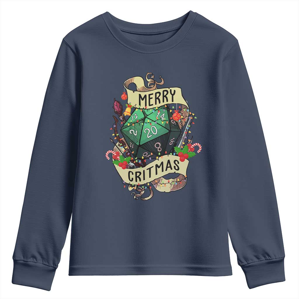 Funny Christmas Tabletop RPG Youth Sweatshirt Merry Critmas D20 RPG Gamer Gaming TS11 Navy Print Your Wear