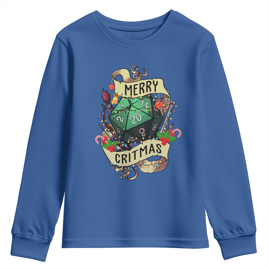 Funny Christmas Tabletop RPG Youth Sweatshirt Merry Critmas D20 RPG Gamer Gaming TS11 Royal Blue Print Your Wear
