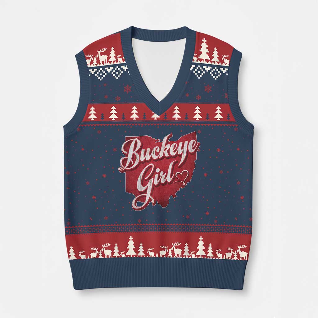 Funny Buckeye Girl V-Neck Knit Sweater Vest Red Map Of Ohio State TS11 Navy Red Print Your Wear