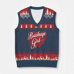 Funny Buckeye Girl V-Neck Knit Sweater Vest Red Map Of Ohio State TS11 Navy Red Print Your Wear