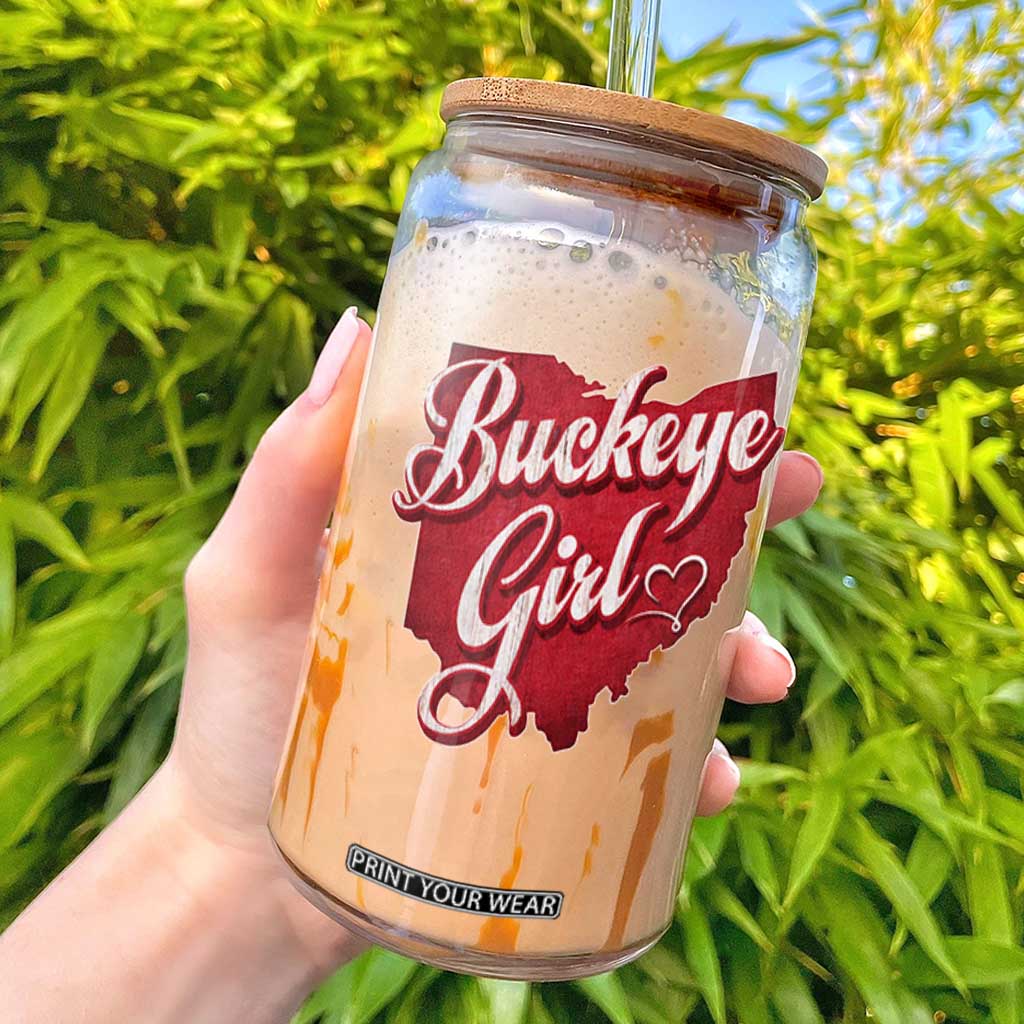 Funny Buckeye Girl Glass Can Red Map Of Ohio State TS11 Black Print Your Wear