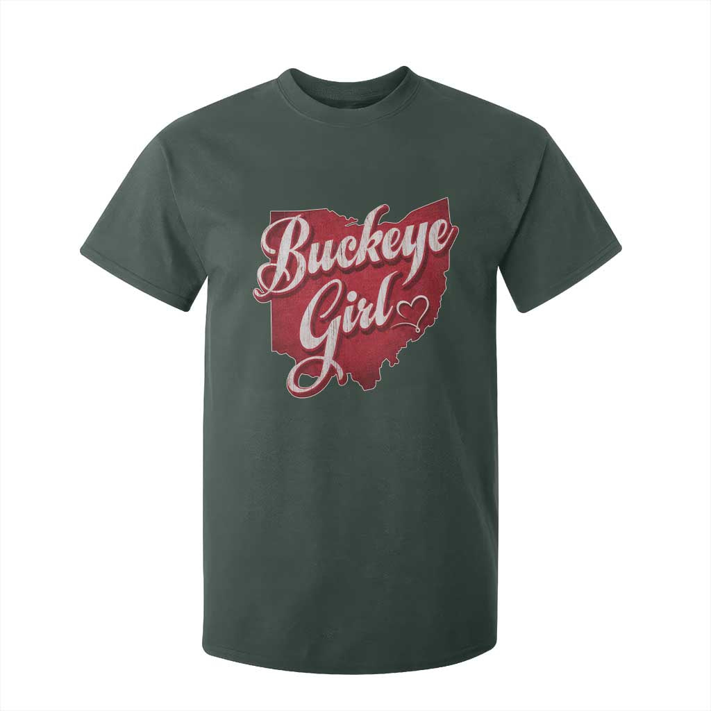 Funny Buckeye Girl T Shirt For Kid Red Map Of Ohio State TS11 Dark Forest Green Print Your Wear