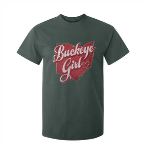 Funny Buckeye Girl T Shirt For Kid Red Map Of Ohio State TS11 Dark Forest Green Print Your Wear