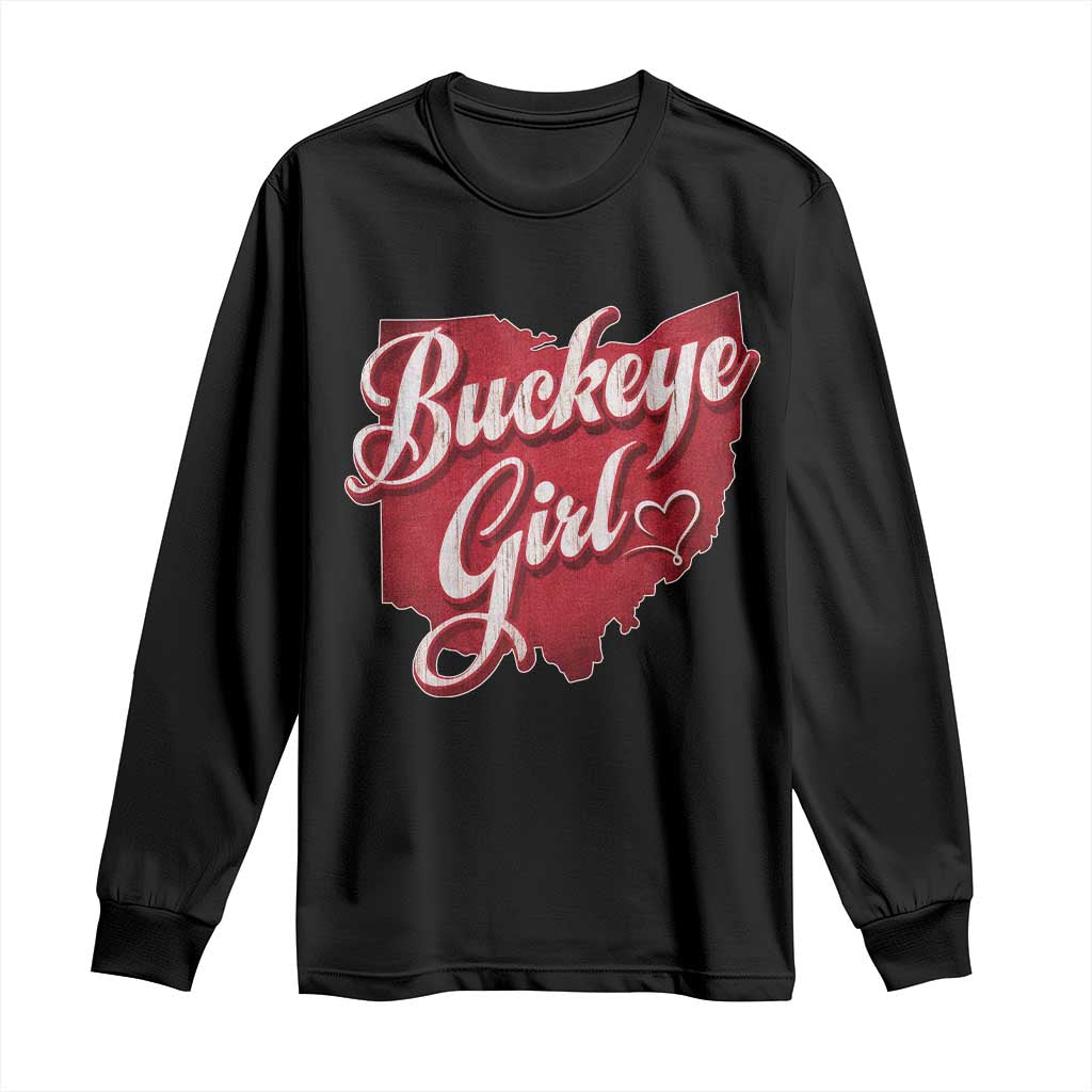 Funny Buckeye Girl Long Sleeve Shirt Red Map Of Ohio State TS11 Black Print Your Wear