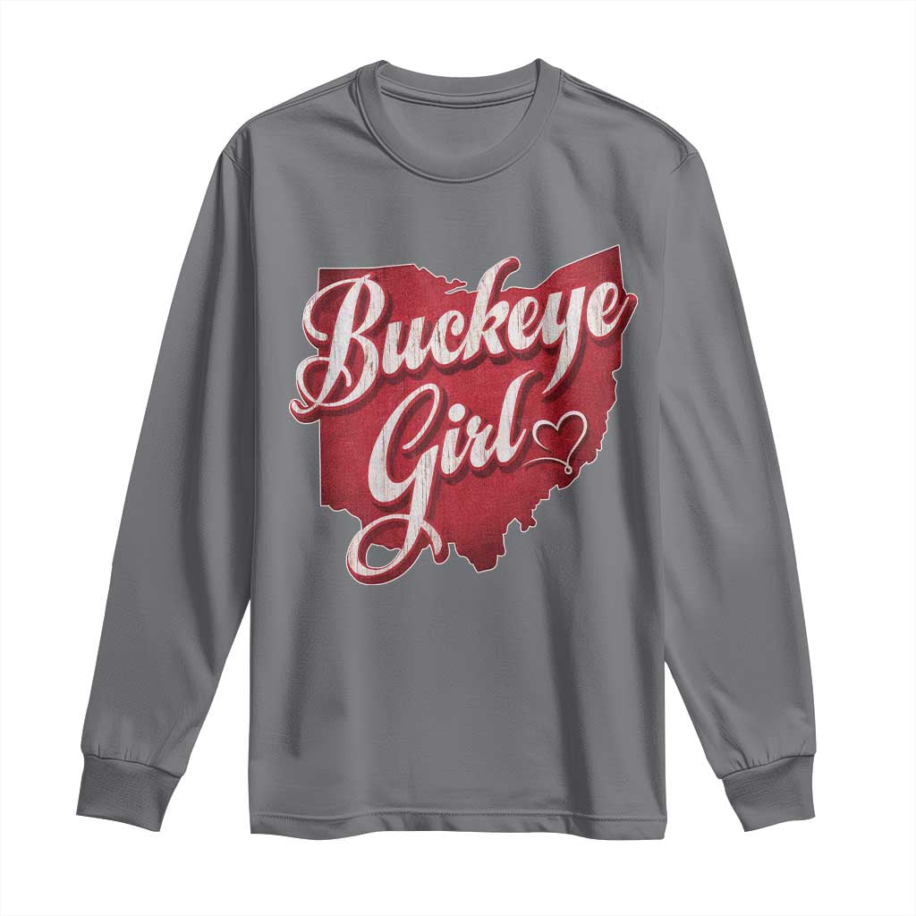 Funny Buckeye Girl Long Sleeve Shirt Red Map Of Ohio State TS11 Charcoal Print Your Wear