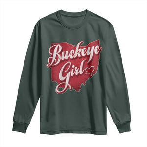 Funny Buckeye Girl Long Sleeve Shirt Red Map Of Ohio State TS11 Dark Forest Green Print Your Wear
