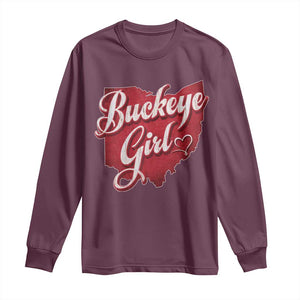 Funny Buckeye Girl Long Sleeve Shirt Red Map Of Ohio State TS11 Maroon Print Your Wear