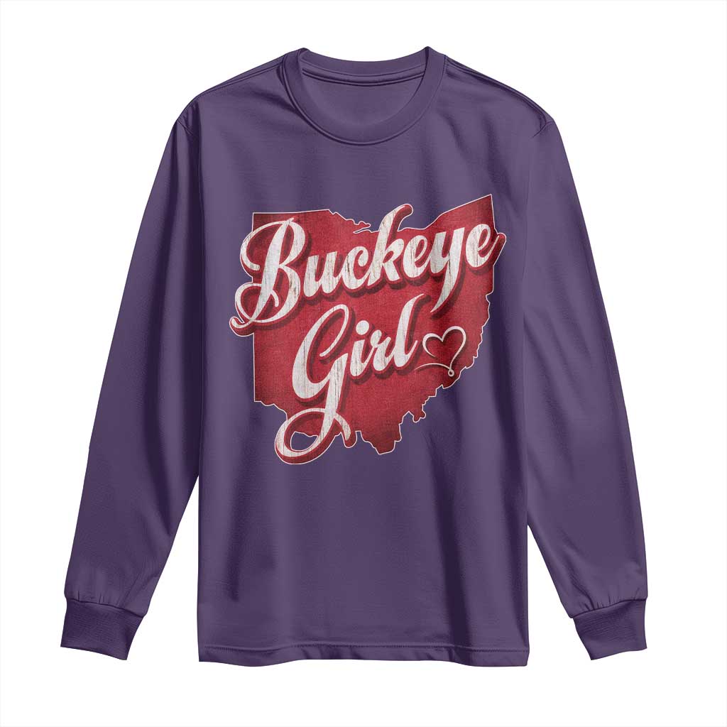Funny Buckeye Girl Long Sleeve Shirt Red Map Of Ohio State TS11 Purple Print Your Wear