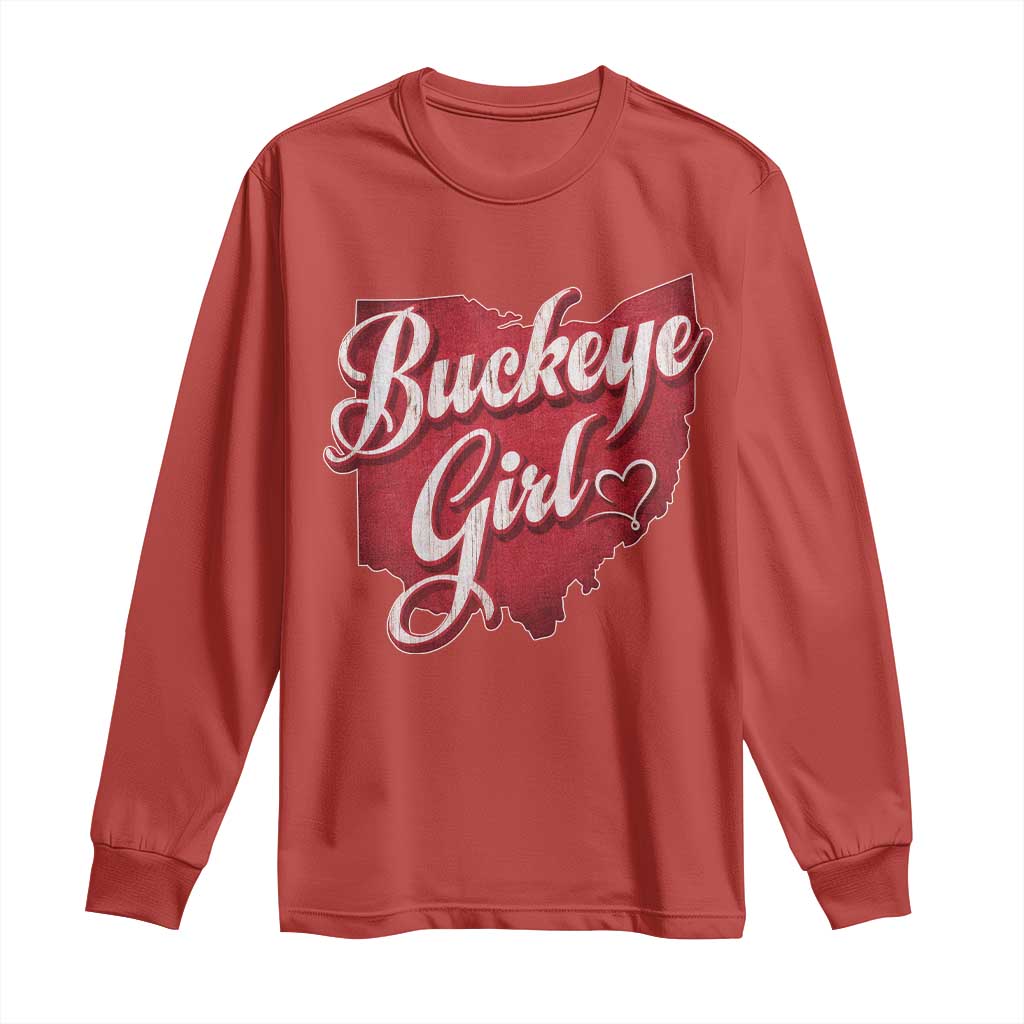 Funny Buckeye Girl Long Sleeve Shirt Red Map Of Ohio State TS11 Red Print Your Wear