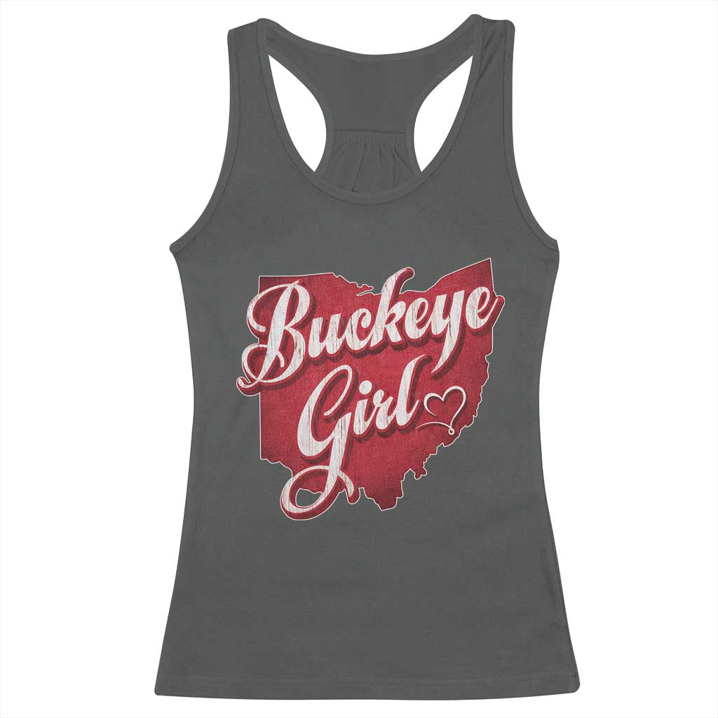 Funny Buckeye Girl Racerback Tank Top Red Map Of Ohio State TS11 Dark Heather Print Your Wear