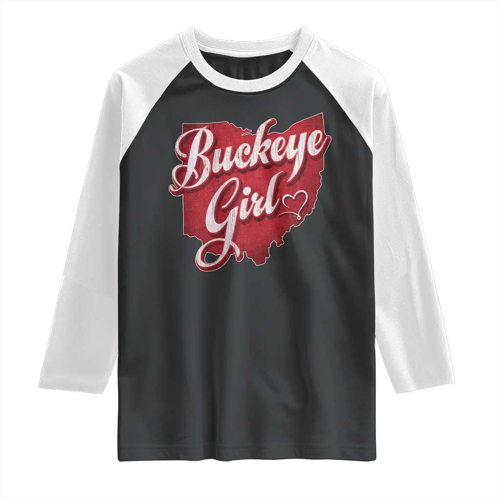 Funny Buckeye Girl Raglan Shirt Red Map Of Ohio State TS11 Black White Print Your Wear
