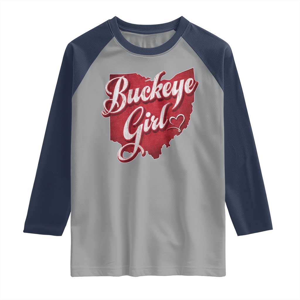 Funny Buckeye Girl Raglan Shirt Red Map Of Ohio State TS11 Sport Gray Navy Print Your Wear