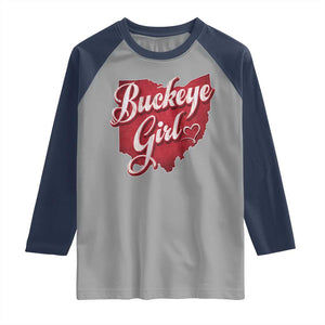 Funny Buckeye Girl Raglan Shirt Red Map Of Ohio State TS11 Sport Gray Navy Print Your Wear