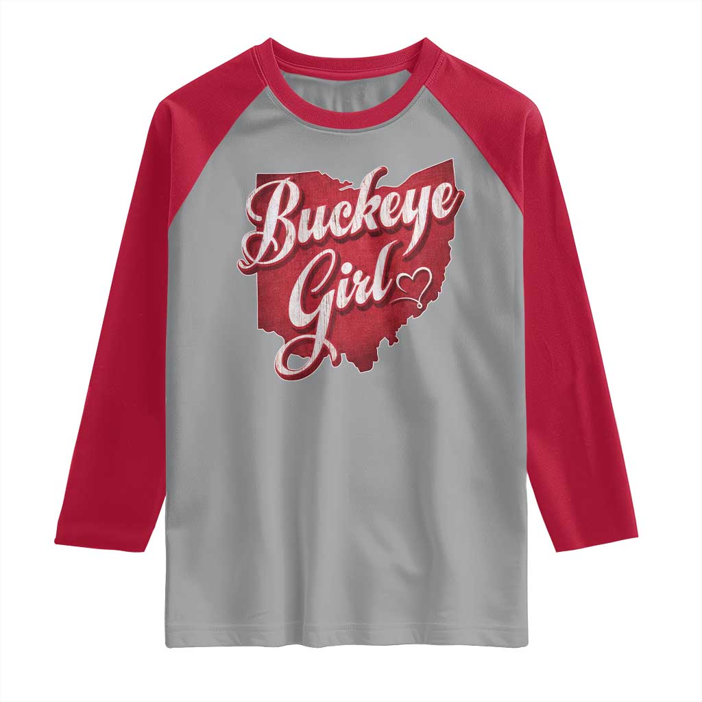Funny Buckeye Girl Raglan Shirt Red Map Of Ohio State TS11 Sport Gray Red Print Your Wear